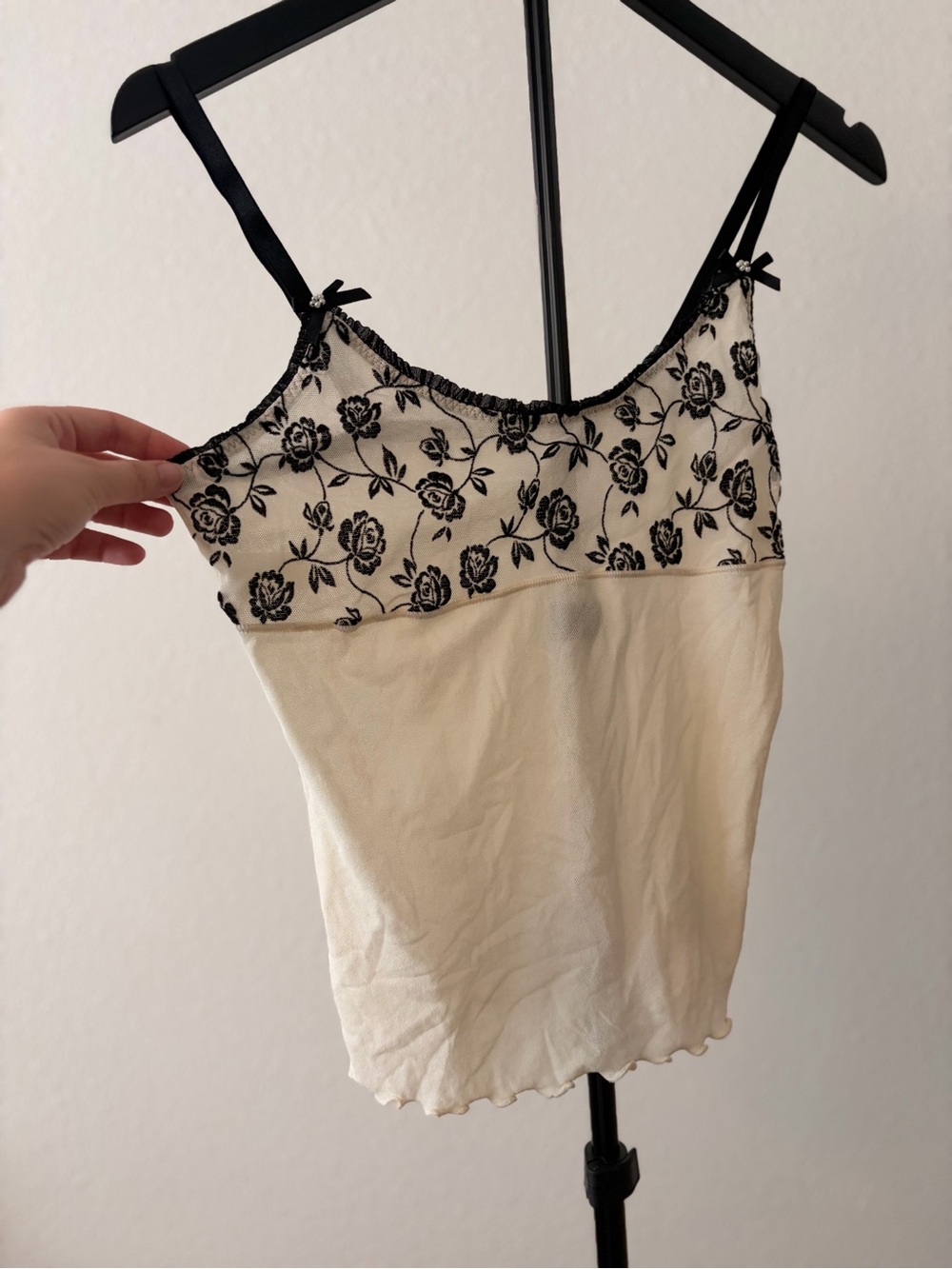 Vintage 90s Cream and Black Floral Cami Top